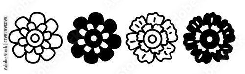 Silhouette of flower icon illustration on white background. Flower icon set for business. Stock vector.
