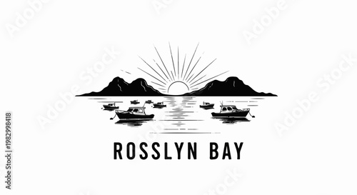 Coastal sunrise illuminates bay with boats