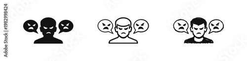 Angry person with aggressive speech bubbles icons set