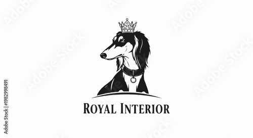 Elegant saluki dog with crown and collar, sophisticated emblem