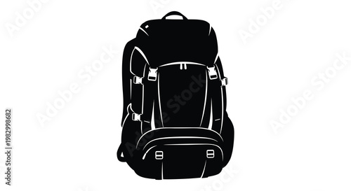 A black backpack design showcasing straps and compartments in stark silhouette