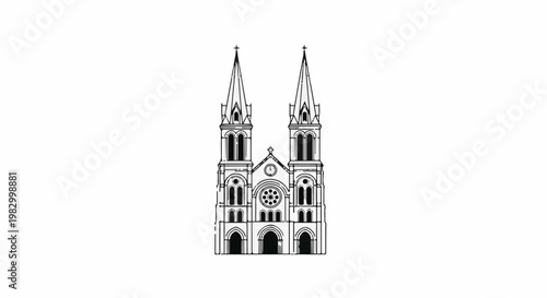 Ornate gothic cathedral with twin spires and arched windows