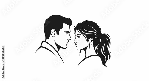 Close-up profile view of a man and woman looking at each other