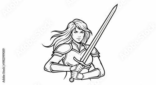 Female warrior in armor holding a sword