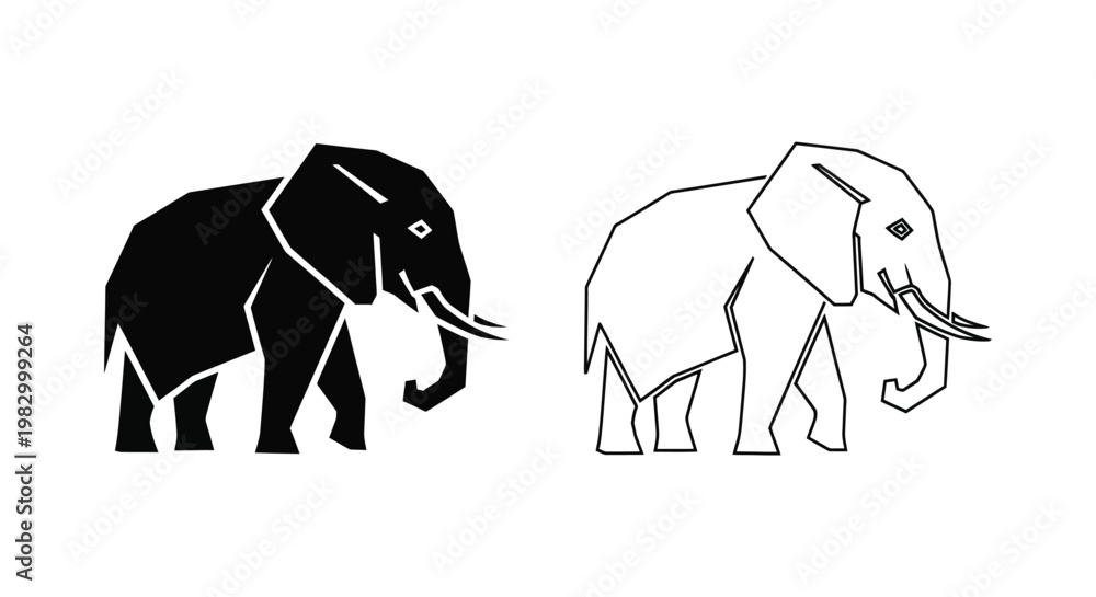 Fototapeta premium Black and white elephant icons, vector illustrations, animal symbols, graphic designs