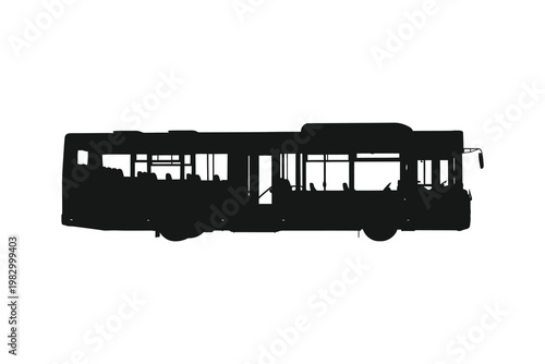Silhouette of a large modern city bus with windows and doors isolated on transparent background
