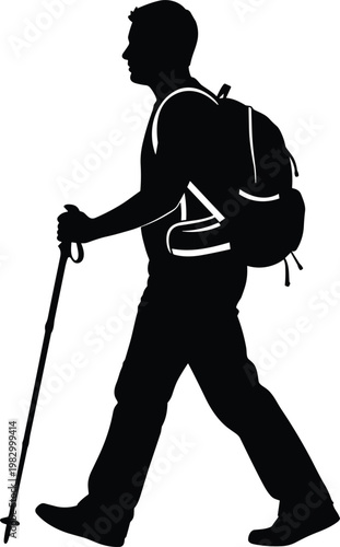 Hiker with Backpack Walking on Trail, Adventure, Exploration, Trekking, and Outdoor Hiking Journey