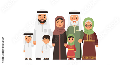 Arab Family Portrait: Multi-generational unity, tradition, and modern life