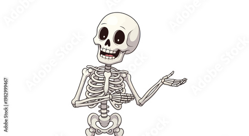 Cartoon Skeleton Character Presenting with Open Hand