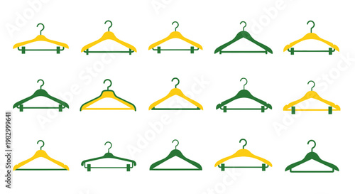 Yellow and Green Clothes Hangers Arranged in Rows