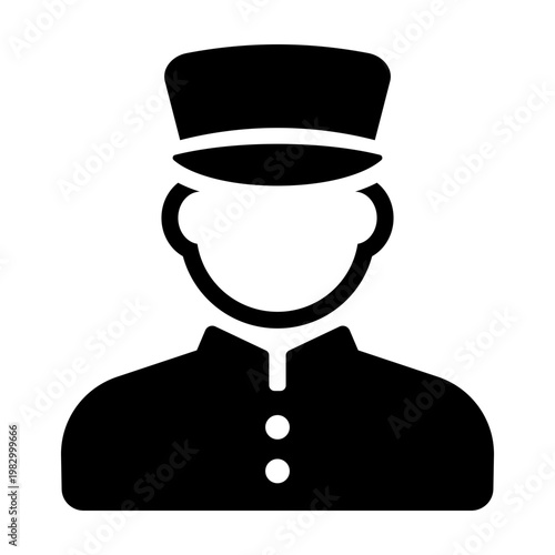 Bellhop staff icon, symbolizing hotel service and hospitality. Bold solid vector for concierge, luggage assistance, and guest services.