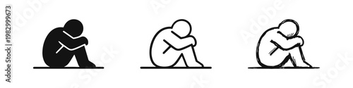 Person curled up in fetal position sadness icons set