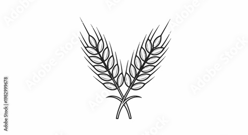 Black and white line art of two crossed wheat stalks on a white background