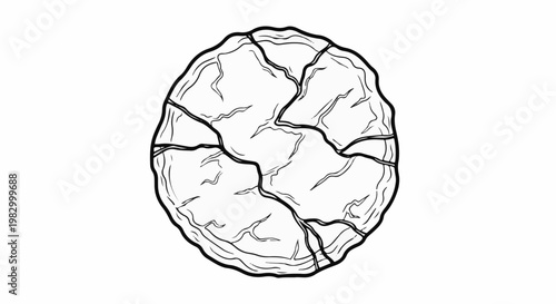 Black and white line art drawing of a whole cabbage viewed from above