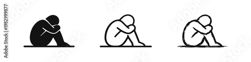 Sad and Depressed Person Curled Up on Floor Mental Health Icon Set