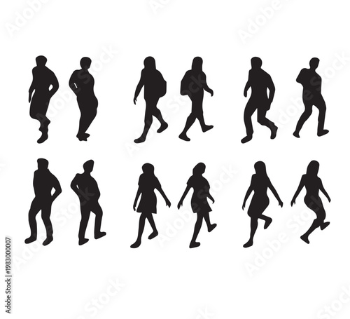 A diverse collection of silhouettes representing various human figures in motion, ideal for architectural or design visualizations