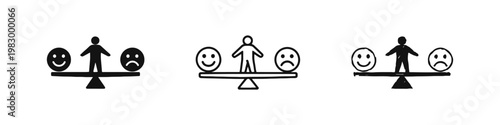 Mood Swing and Mental Health Stability Icon Set Person Balancing Emotions