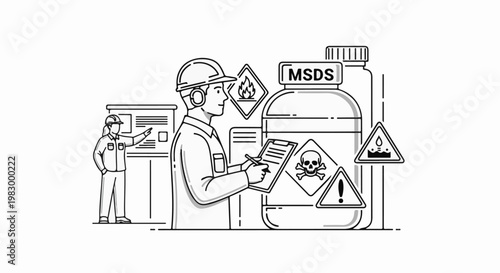 Safety professionals review chemical hazards and MSDS information in a lab