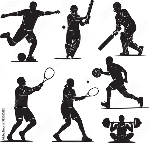 Diverse Sports Silhouettes A Collection of Athletes Engaged in Various Athletic Pursuits Capturing the Essence of Physical Activity and Competition