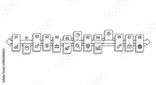 A step-by-step process diagram with numbered icons representing business concepts