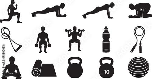 Fitness icons for workout and exercise routine