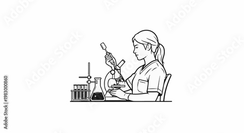 Young scientist conducting an experiment with a microscope and liquid samples