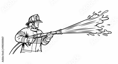 A firefighter sprays water from a hose