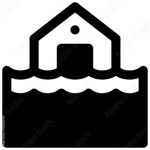 Flood. Outlined stroke vector icon with black-filled details.