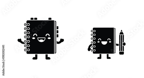 Smiling notebooks with pencils a charming design on transparent background silhouette