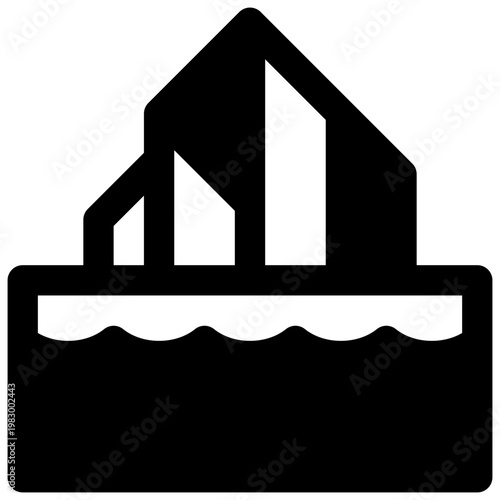 Iceberg. Outlined stroke vector icon with black-filled details.