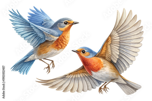 Watercolor Thrush Illustration, Forest Songbird Art, vector isolated on white background