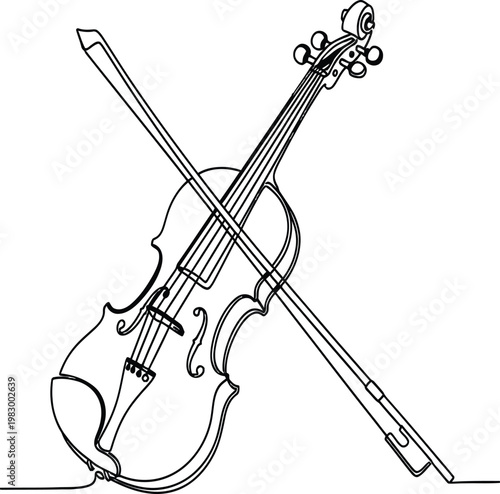 Two violins crossed black and white sketch illustration