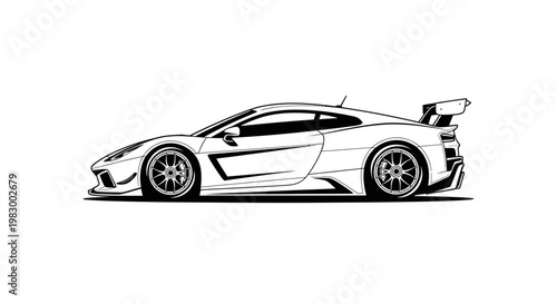Sleek Sports Car Silhouette with Aerodynamic Enhancements.