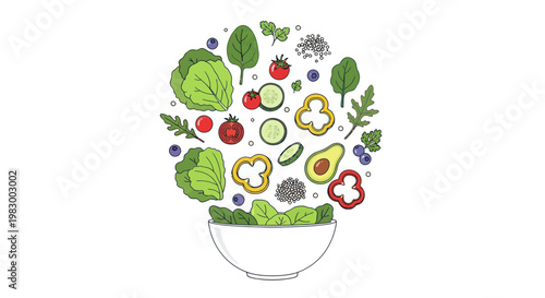 Fresh salad ingredients spilling into a bowl