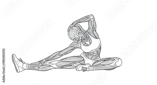 Anatomical illustration of a person stretching their hamstrings
