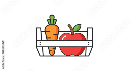 Fresh produce in a market basket icon illustration