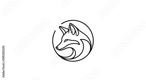 Foto Minimalist fox head logo design in black and white.