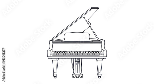 Grand piano musical instrument line art illustration on white background