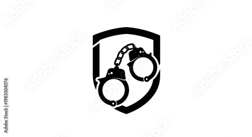 Handcuffs inside shield icon, symbol of justice, law, security, crime, arrest, police