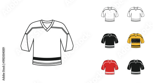 Photography Ice Hockey Jersey Icons Set: White, Black, Red, Yellow Designs