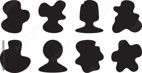 Black silhouette flowers with varying petal shapes and stems on white background, black flower silhouettes