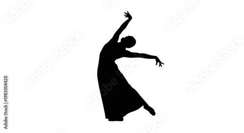 Silhouette of a graceful dancer in elegant pose on white background