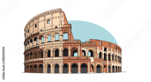 Illustration of the Colosseum in Rome with Blue Background