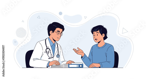 Doctor consulting patient in clinic, medical consultation, healthcare concept