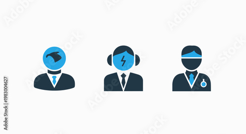 Psychological state and workplace perception icons illustrating geographic stress and blindfold concepts with businessman silhouette professional executive psychology collection geography