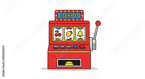 Colorful slot machine with jackpot sign and lever on white background