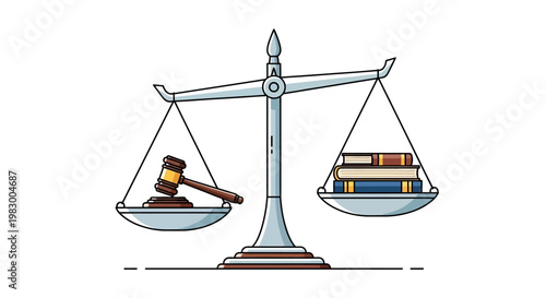 Illustration of Justice Scale with Gavel and Law Books