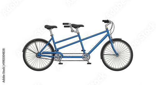 Blue tandem bicycle isolated on white background for cycling enthusiasts