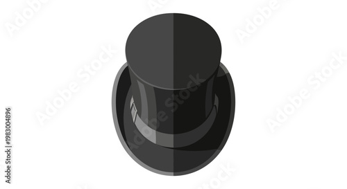 Isometric illustration of a classic black top hat on white background