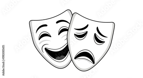 Black and White Comedy and Tragedy Theater Masks Icon